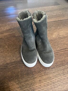 J Slides Gray Suede Fur-Lined Slip-On Sneakers